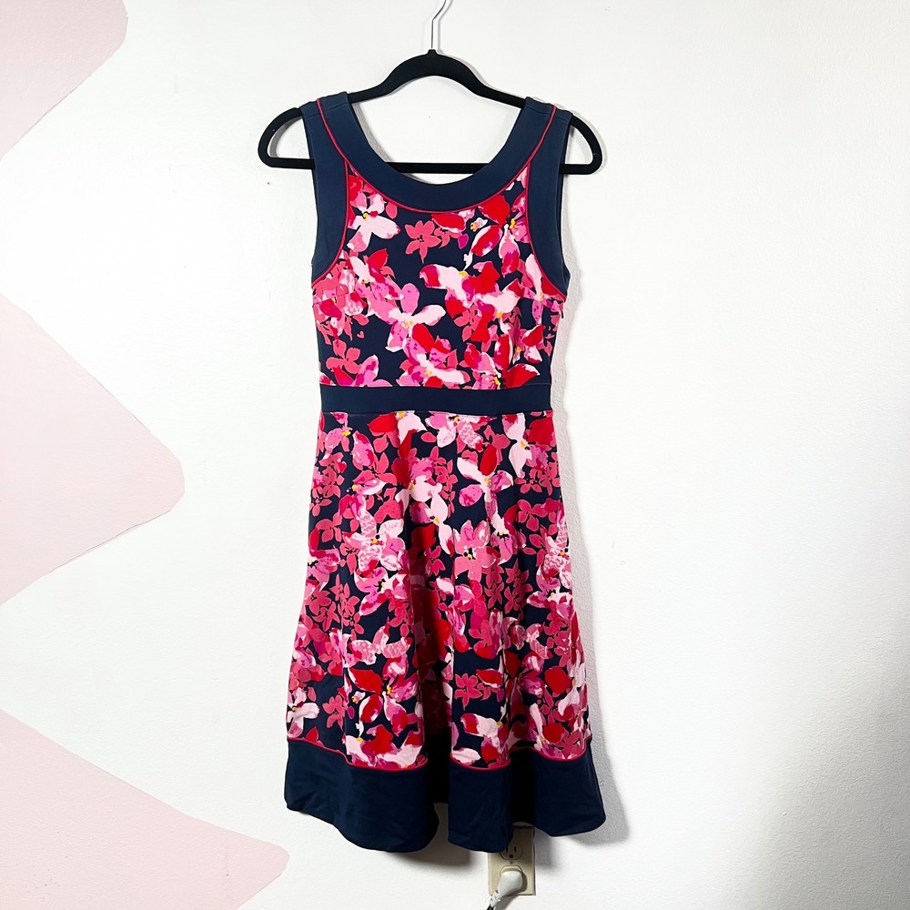 Lands' End Dress Womens 4 Pink Floral Fit Flare Pockets Summer Vacation Brunch